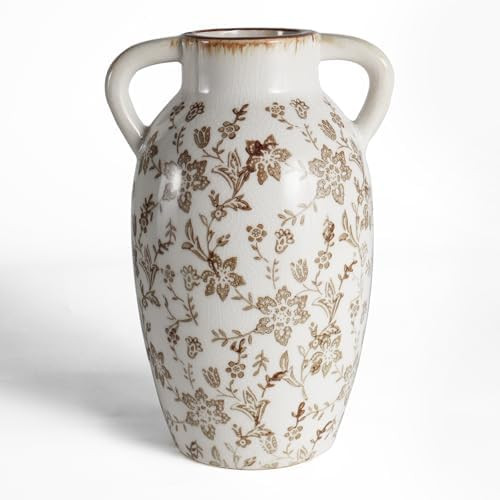 Vintage Ceramic Vase with Handles, 9.45 Inch Crackle Glaze Floral Pattern Vase, Rustic Farmhouse ... | Amazon (US)
