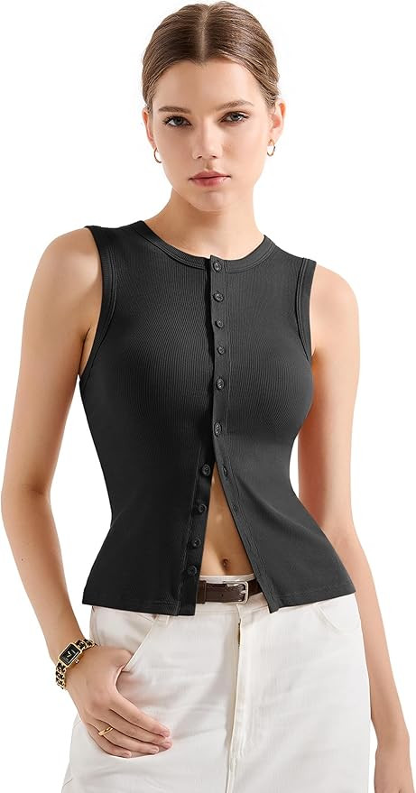 SUUKSESS Women Button Down Going Out Trendy Tops Ribbed Sexy Vest Y2K Tank Tops | Amazon (US)