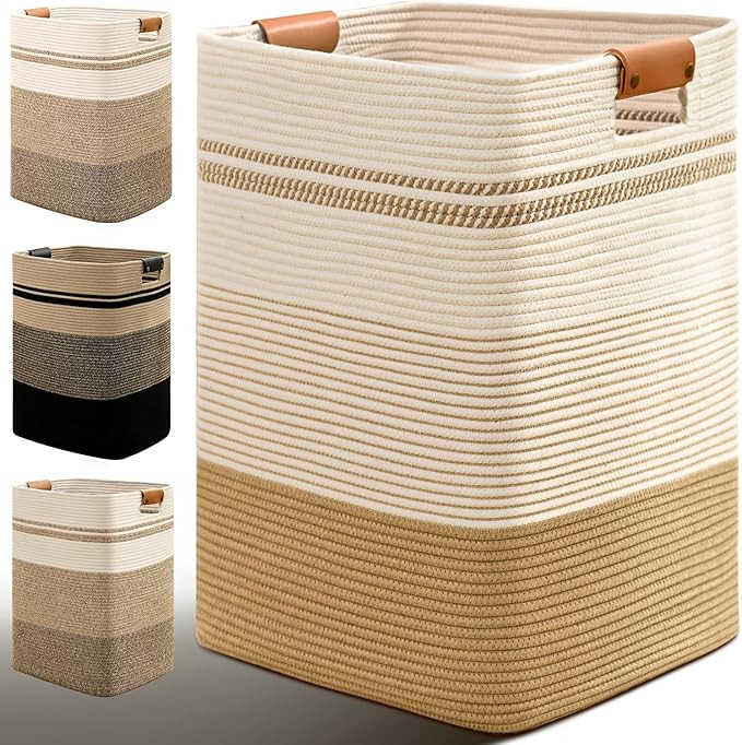 Laundry Hamper, 85L Tall Laundry Basket with Leather Handles, Rectangle Large Clothes Hamper for ... | Amazon (US)
