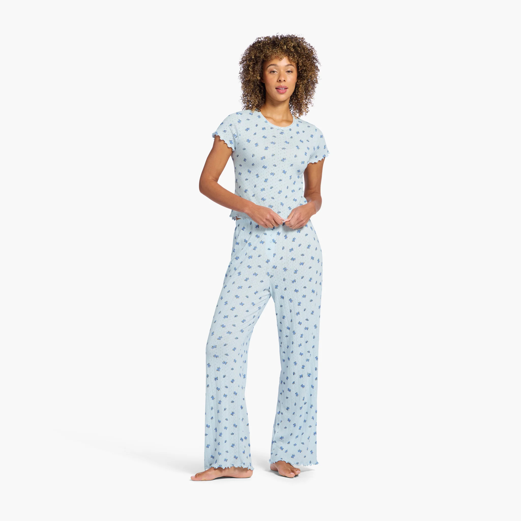 Pointelle Pajama Pant Set | Ditsy Blue | Nuuds US