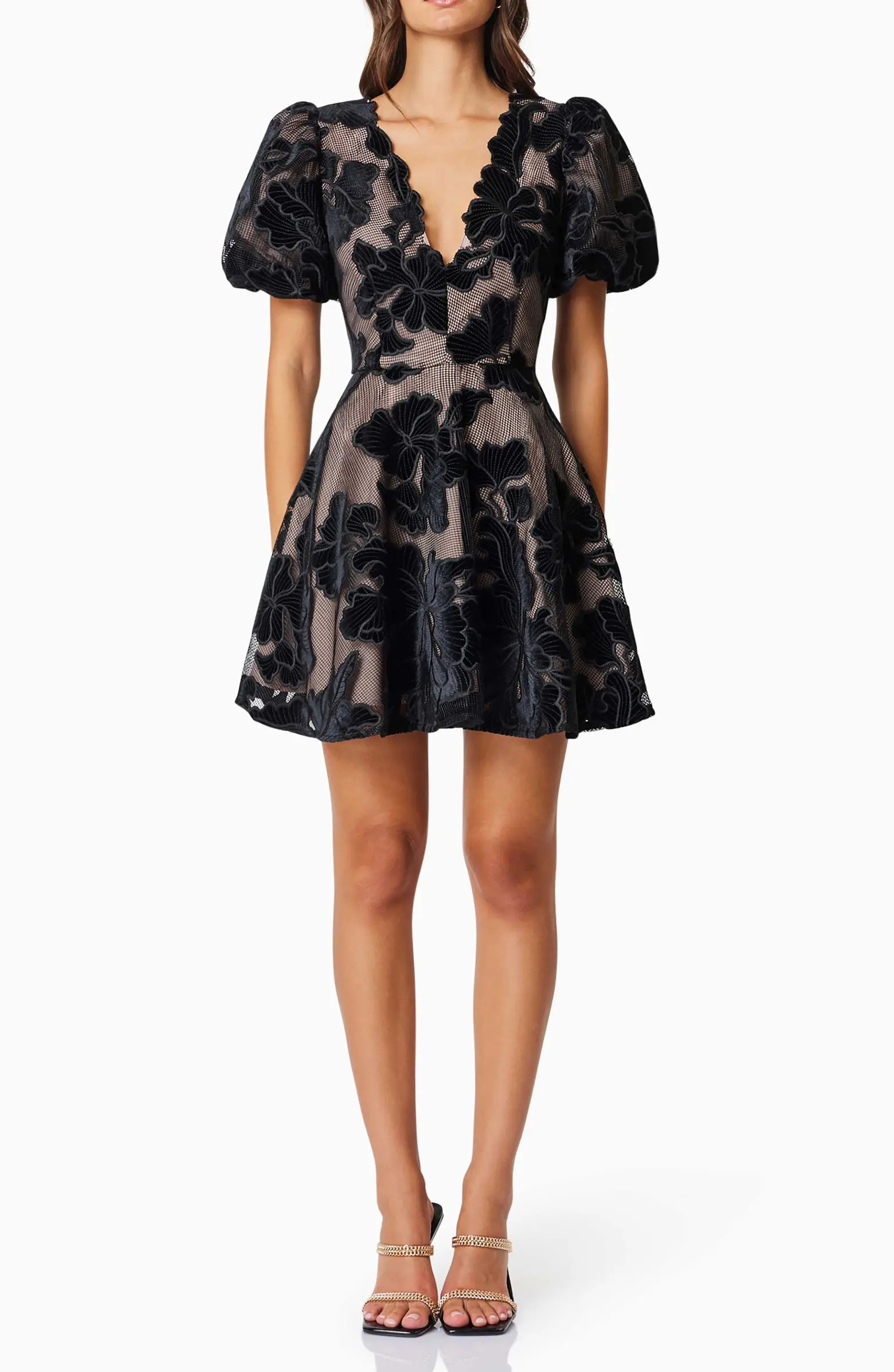 Zara Flower Appliqué Fit & Flare Minidress | Nordstrom