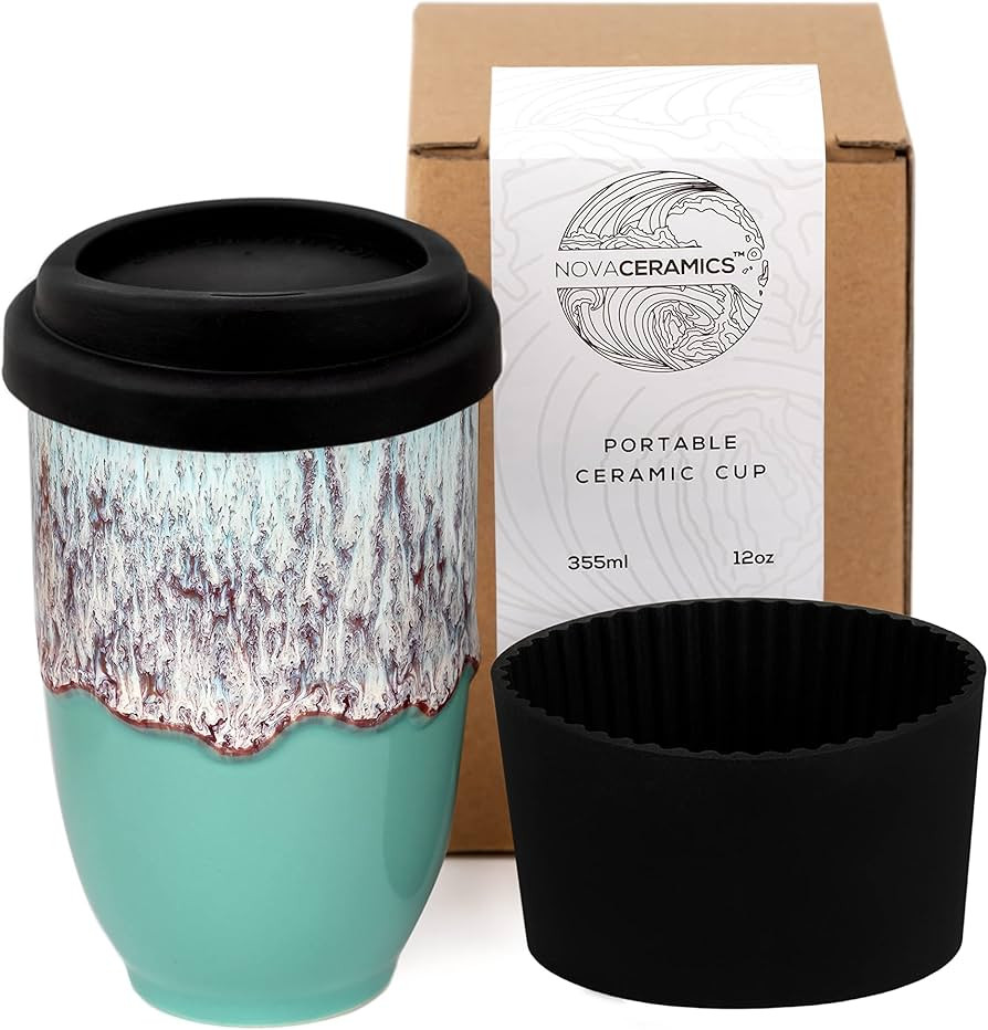NOVA CERAMICS Travel Mug - Travel Coffee Mug – Reusable Coffee Cup Unique To Go Mug – Microwa... | Amazon (US)