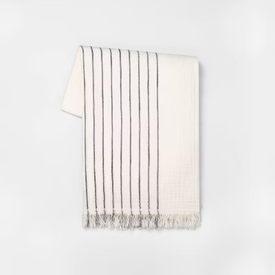 Striped Throw Blanket Railroad Gray/Sour Cream - Hearth & Hand™ with Magnolia | Target