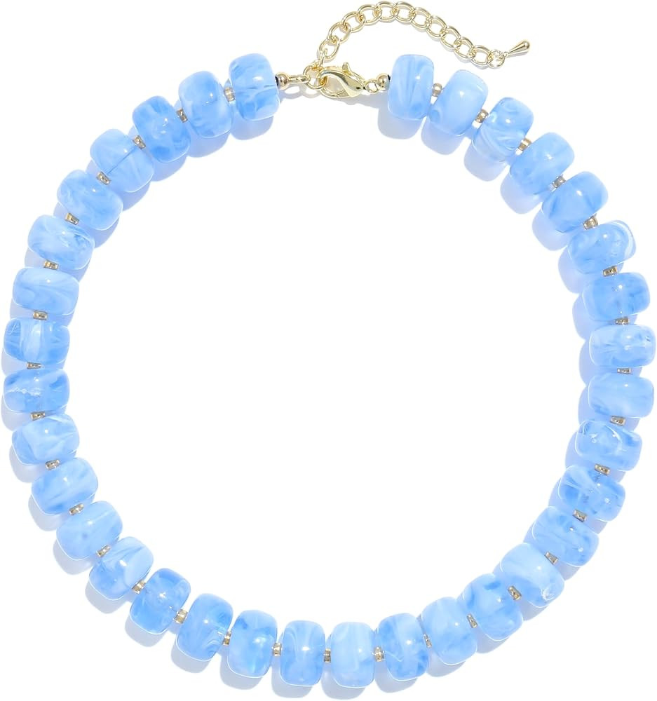 Badu Colorful Chunky Beaded Necklace for Women,Acrylic Bead Choker Statement Necklace Cute Trendy... | Amazon (US)