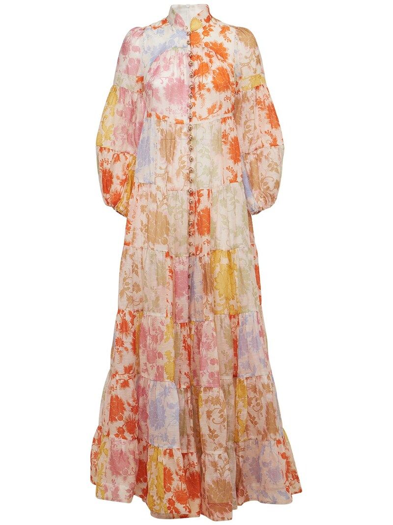 Zimmermann - Postcard linen & silk midi dress - Multicolor | Luisaviaroma | Luisaviaroma