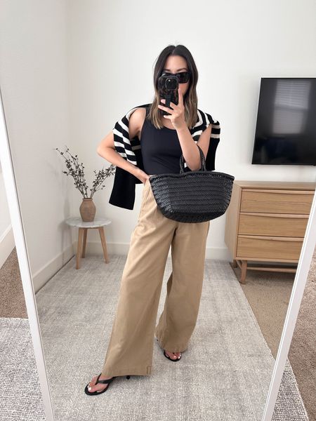 Polished summer outfits. Elevated summer to fall outfit ideas. These trousers instantly elevate your outfit. Run big. 

Treasure & Bond tank xs
Gap factory sweater xs
Madewell trousers 00
Jcrew heels 5
Dragon Diffusion bag 
YSL sunglasses 

#LTKunder100 #LTKFind #LTKSeasonal