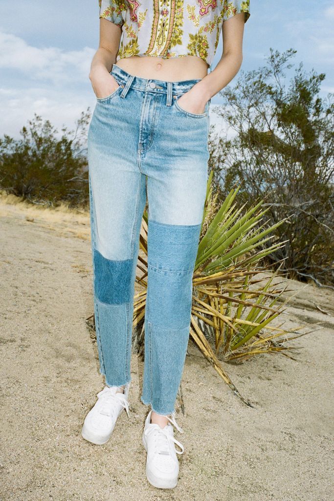 BDG High-Waisted Slim Straight Jean - Patchwork Denim | Urban Outfitters (US and RoW)