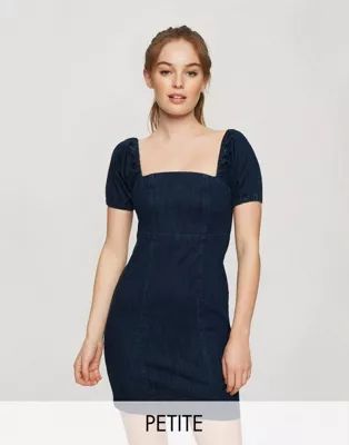 Miss Selfridge Petite denim puff sleeve dress in blue | ASOS (Global)