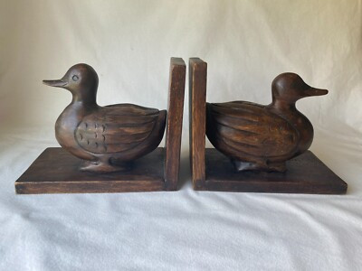 Set Of 2 Vintage Hand Carved Wooden Mallard Duck Book Ends 9" X 7" | eBay US