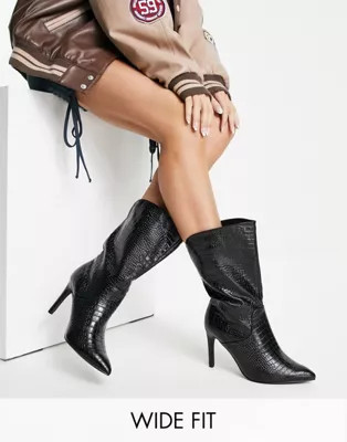 Public Desire Wide Fit Lisel curved ankle boot in black patent croc | ASOS (Global)