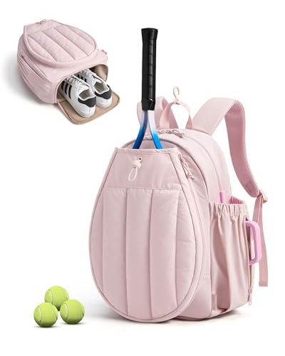 BAGSMART Tennis Gym Bag for Women, Tennis Backpack Holds 2 Rackets with Shoe Compartment, 15.6" Laptop Gym Backpacks for Court, Off-work, Everyday & Overnight Weekend, Tennis Backpack/Candy Pink | Amazon (US)