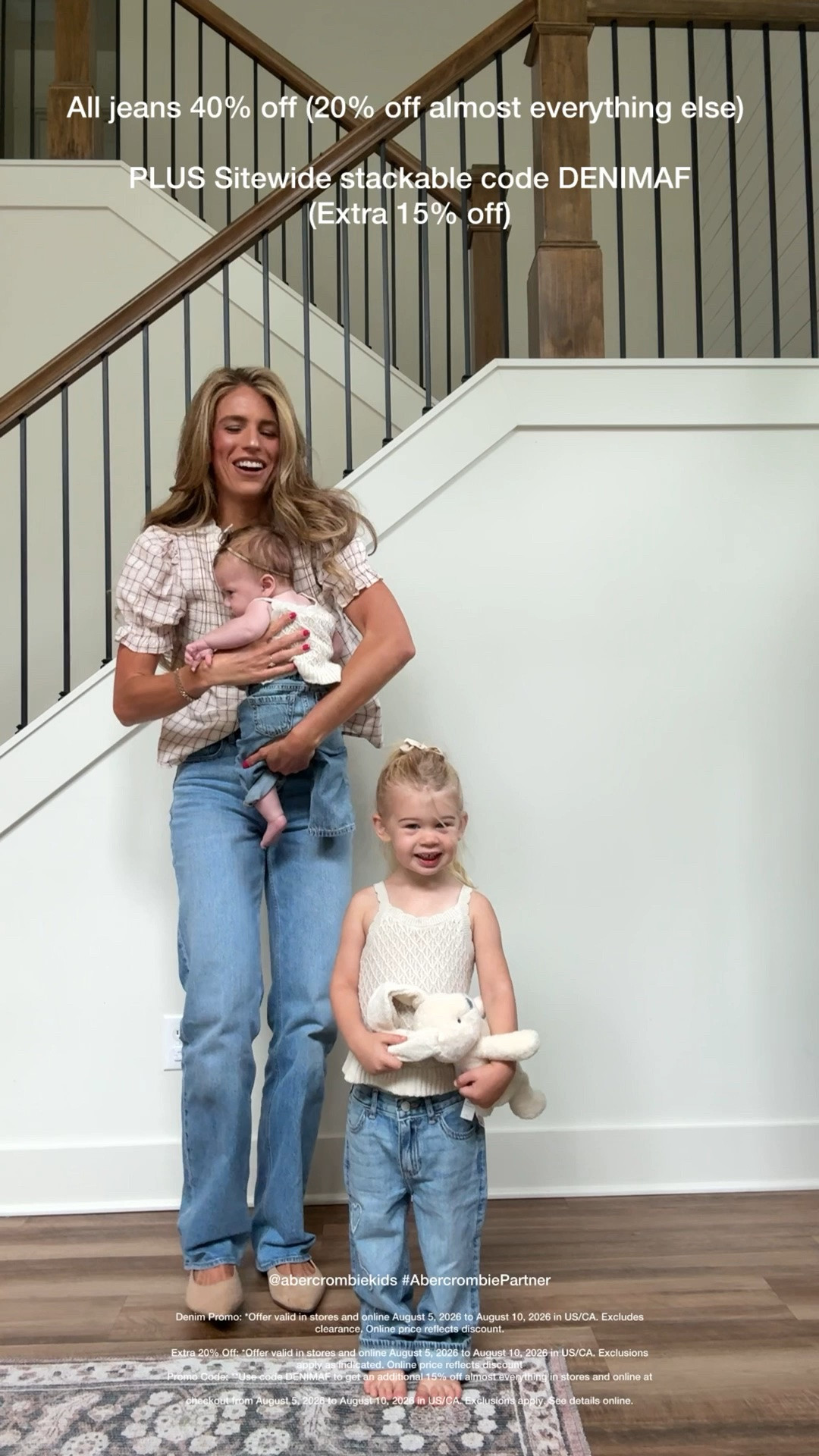 #AbercrombiePartner How cute are these outfits on my girls? I love that @Abercrombiekids has matching jeans for toddlers and newborns. Their tops also are a part of a set that comes with matching shorts! 
Right now, all of their denim (including the denim, I am wearing as well) is 40% off and almost everything else is 20% off. Plus, use stackable code DENIMAF for an extra 15% off.
Denim Promo: *Offer valid in stores and online August 5, 2026 to August 10, 2026 in US/CA. Excludes clearance. Online price reflects discount.
Extra 20% Off: *Offer valid in stores and online August 5, 2026 to August 10, 2026 in US/CA. Exclusions apply as indicated. Online price reflects discount
Promo Code: **Use code DENIMAF to get an additional 15% off almost everything in stores and online at checkout from August 5, 2026 to August 10, 2026 in US/CA. Exclusions apply. See details online.

#LTKKids #LTKBaby #LTKTall