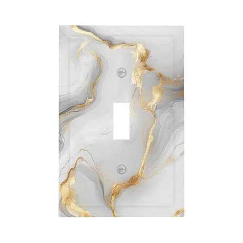 CZRPKEN Decorative White Gold Marble Abstract Modern Luxury 1 Gang Wall Plate Oversized Single Toggle Switch Cover Plate | Amazon (US)