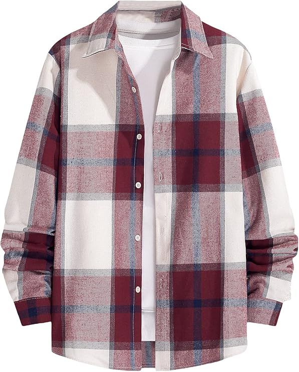Floerns Men's Plaid Flannel Shirts Long Sleeve Regular Fit Button Down Causal Shirts | Amazon (US)