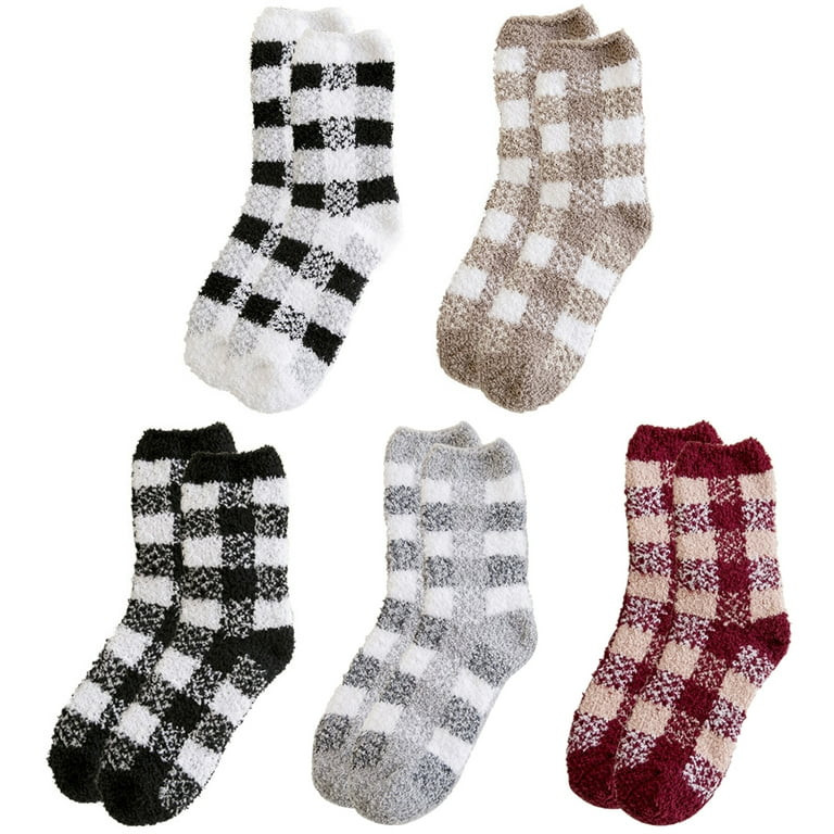Fuzzy Socks Soft Plaid 5 Pairs Thickened Fluffy Socks Crew Socks for Women Man | Walmart (US)