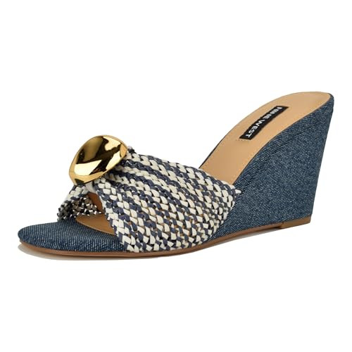 Amazon.com | Nine West Women's Nessla Wedge Sandal, Cream/Denim 420, 7 | Platforms & Wedges | Amazon (US)