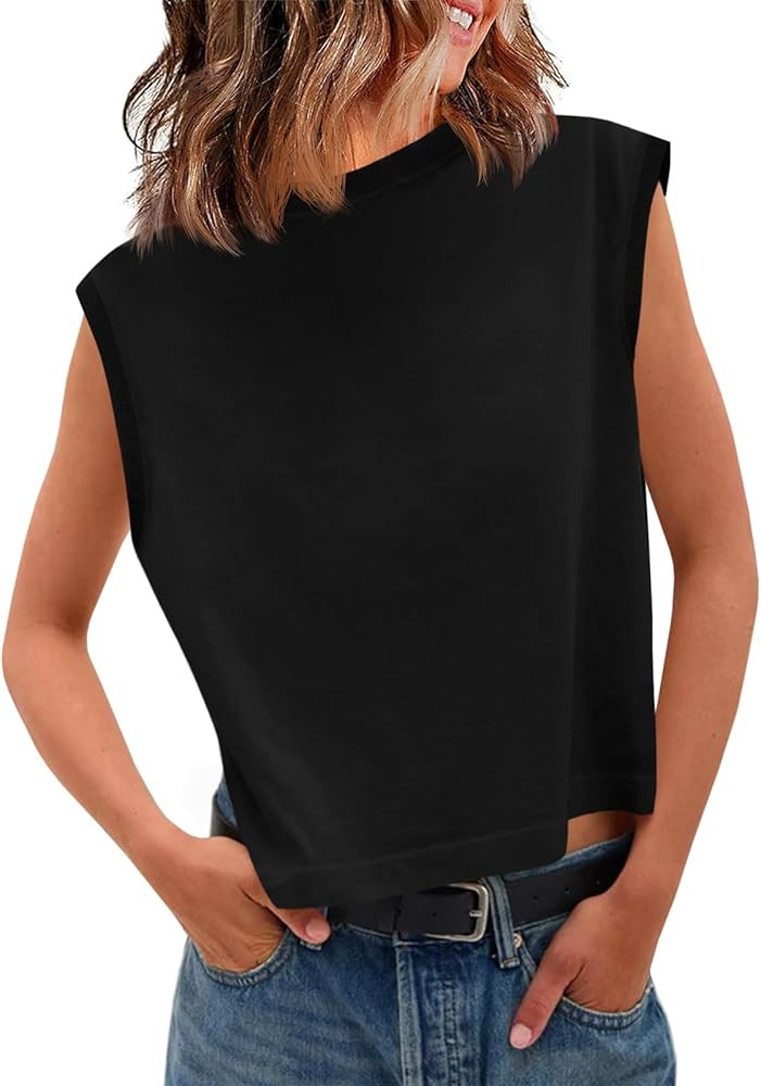Tankaneo Womens Cropped Cap Sleeve Tank Tops Summer Casual Loose Fit Basic Tee Shirts | Amazon (US)