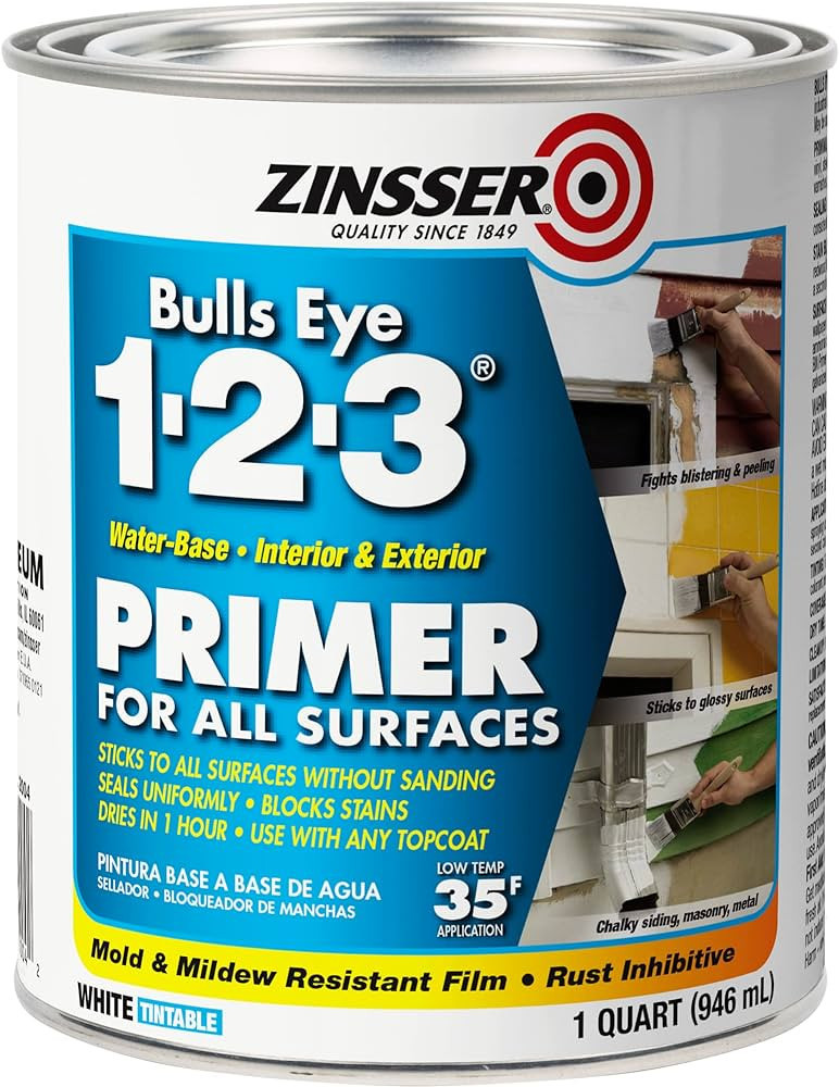 Rust-Oleum ZINSSER 1 qt 02004 White, Bulls Eye 1-2-3 Water-Based Stain Blocking Primer/Sealer | Amazon (US)