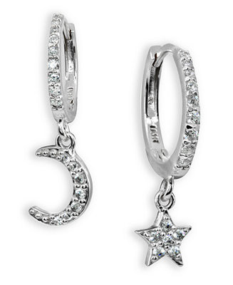 Giani Bernini Cubic Zirconia Moon & Star Charm Drop Huggie Hoop Earring in Sterling Silver or 18k... | Macys (US)
