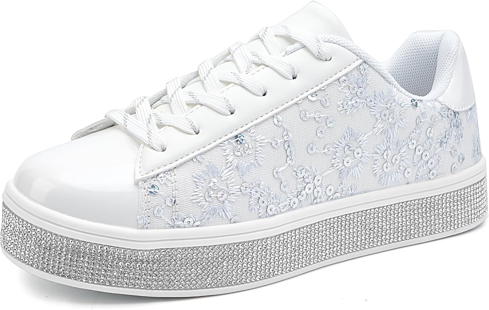 UUBARIS Women's Glitter Tennis Sneakers Floral Dressy Sparkly Sneakers Rhinestone Bling Wedding B... | Amazon (US)
