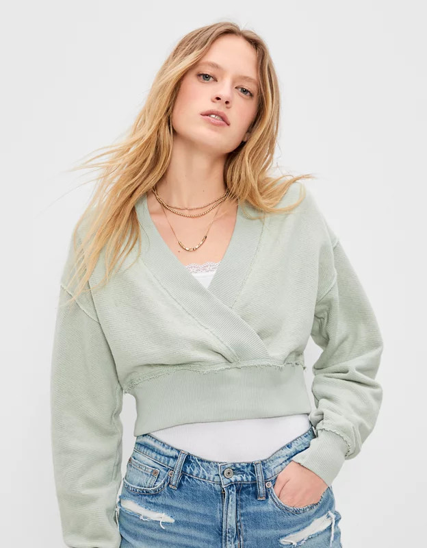 AE Wrap-Front Sweatshirt | American Eagle Outfitters (US & CA)