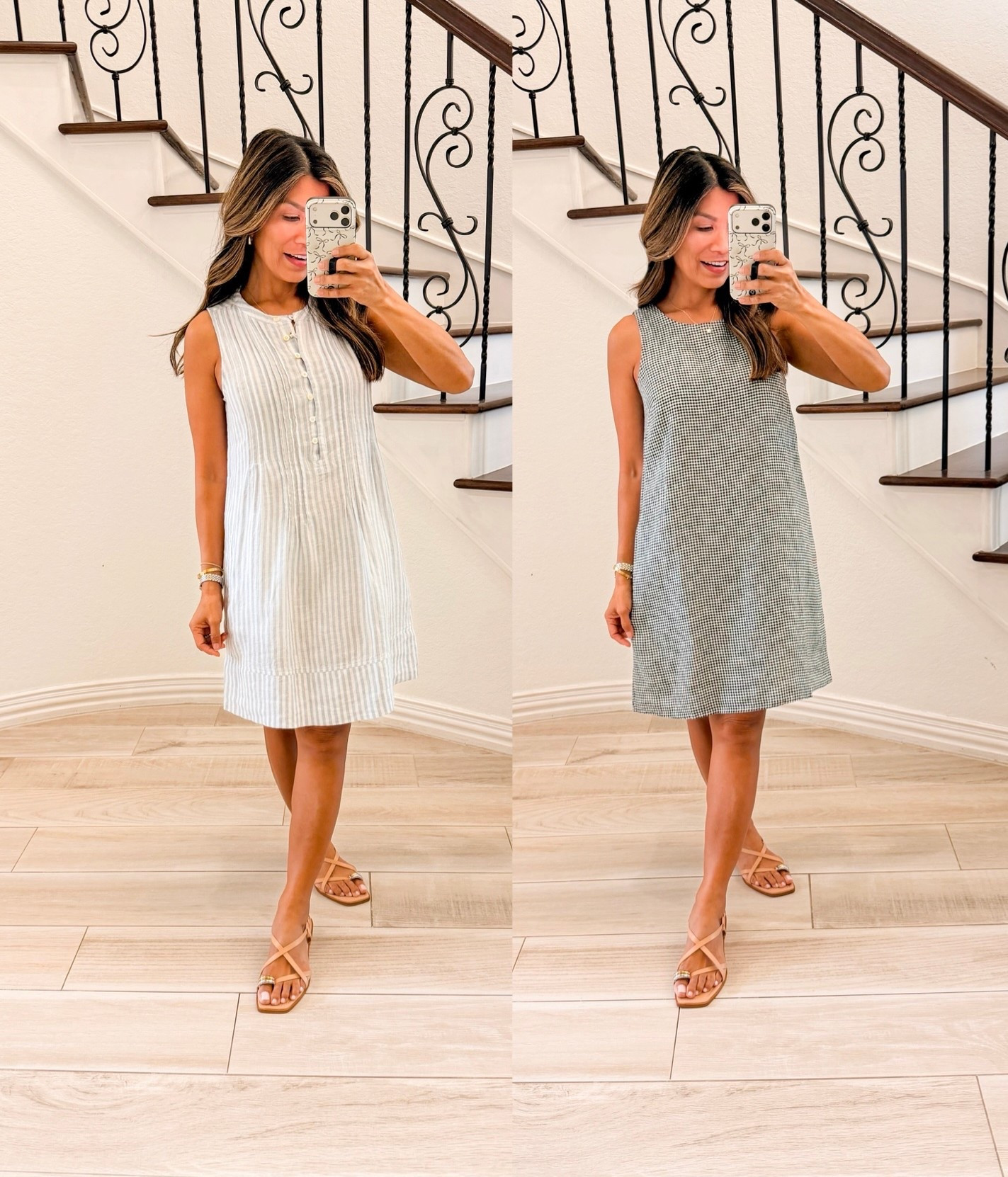 I’m 5’2” 118#ish for reference 
Linen dresses in XS tts(first color in Sky Blue Mariner Stripe, 2nd dress in Classic Mini Gingham)

I’m also linking my other favorite linen dresses from Quince. 
@onequince 

@OneQuince
#QuincePartner 

#LTKPetite #LTKOver40