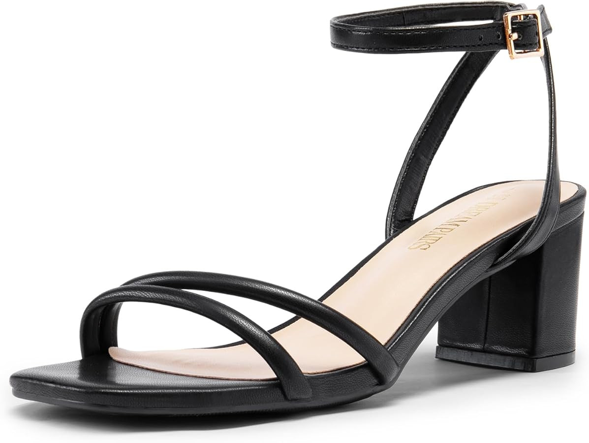 DREAM PAIRS Women's Chunky Strappy Heels Square Open Toe Ankle Buckle Low Heels Sandals for Daily... | Amazon (US)