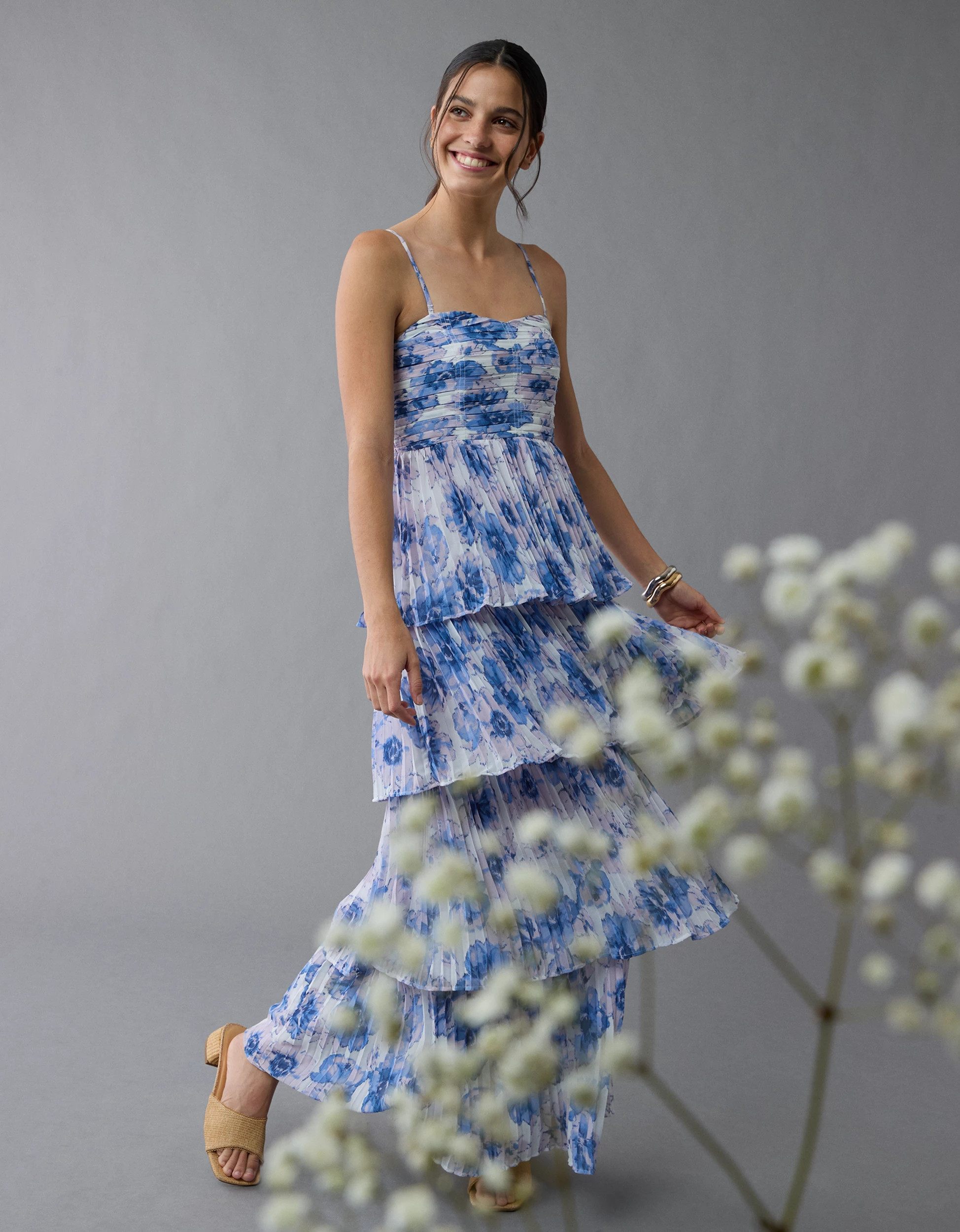 chinese dress ladies Navy Pleated Tiered Long Dress  Ada & Lo