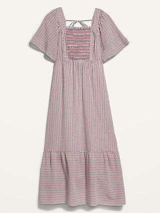Fit &#x26; Flare Short-Sleeve Striped Tie-Back Midi Dress for Women | Old Navy (US)