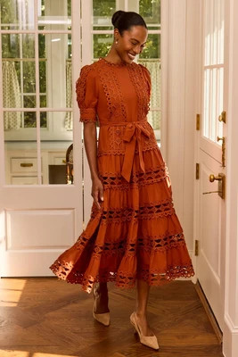 Merritt Rust Eyelet Detail Midi Dress | Avara