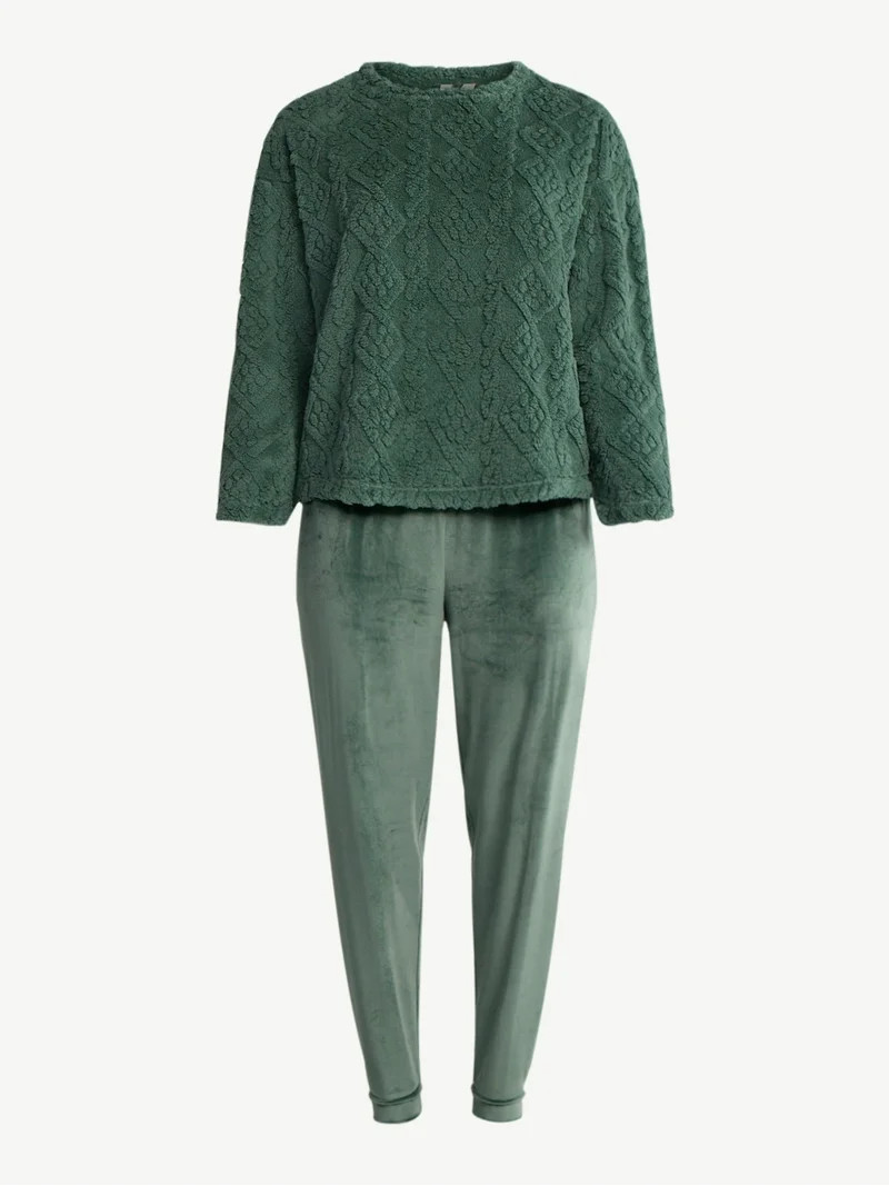 Joyspun Women's Plush Long Sleeve Top and Pants Pajama Set, 2-Piece, Size XS-3X - Walmart.com | Walmart (US)