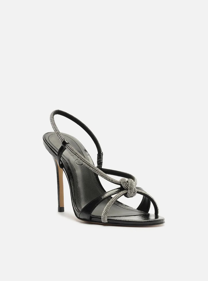 Sandália Preta Arezzo Salto Fino Tira Curva Strass | ZZ Mall (BR)