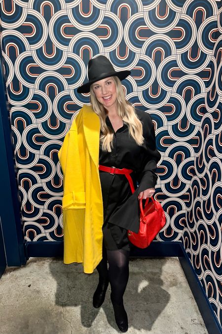 Date night fit! Feelin’ a tad like mustard & ketchup but in a good way 😜 🌭

I’ve got my go-to Lack of Color black rancher and favorite comfy black leather booties on in addition to a new vintage red leather belt I picked up from my new favorite local vintage clothing store, Number46. The coat is from RTR in size XL. 

#LTKover40 #LTKworkwear