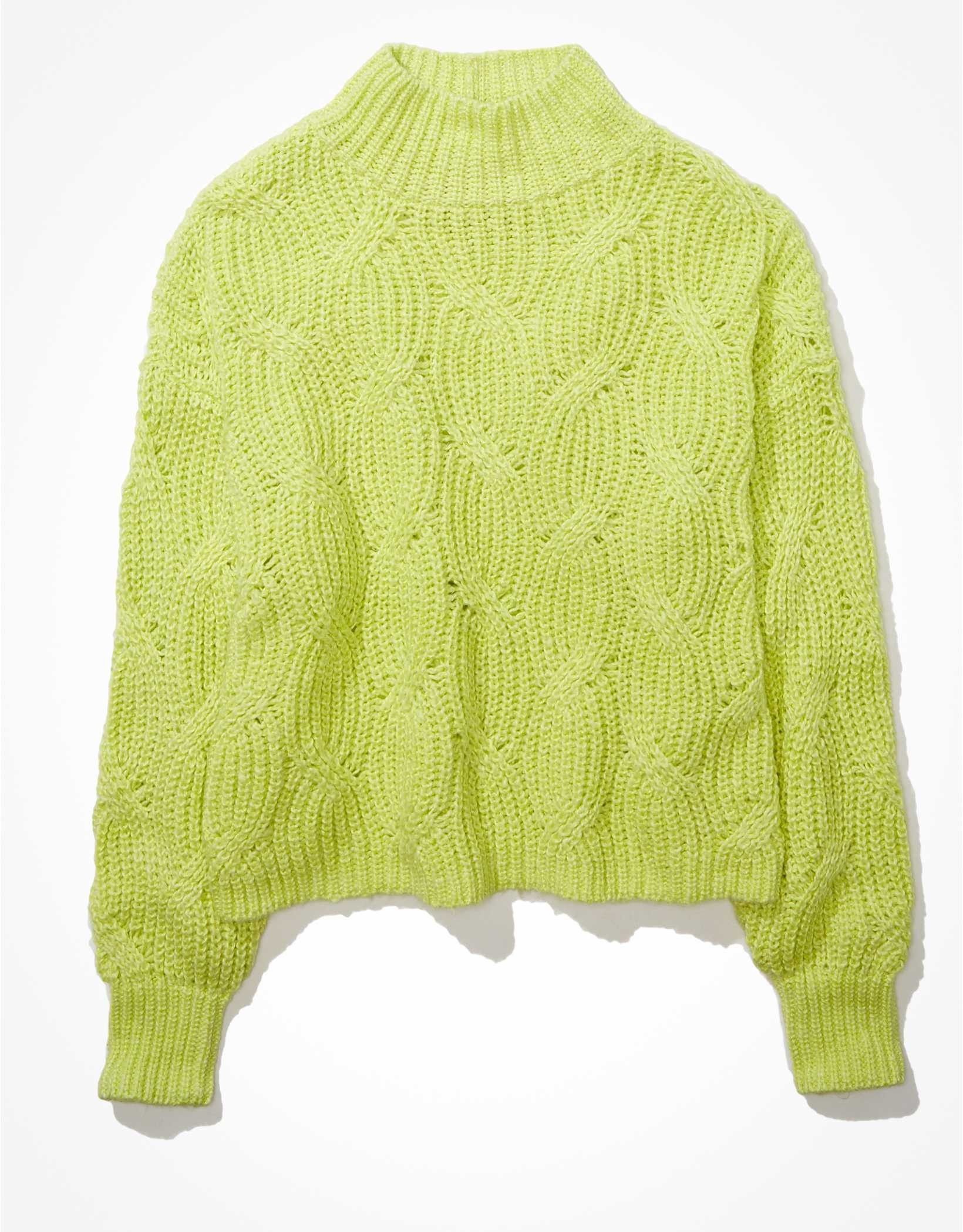 AE Cable Knit Mock Neck Sweater | American Eagle Outfitters (US & CA)