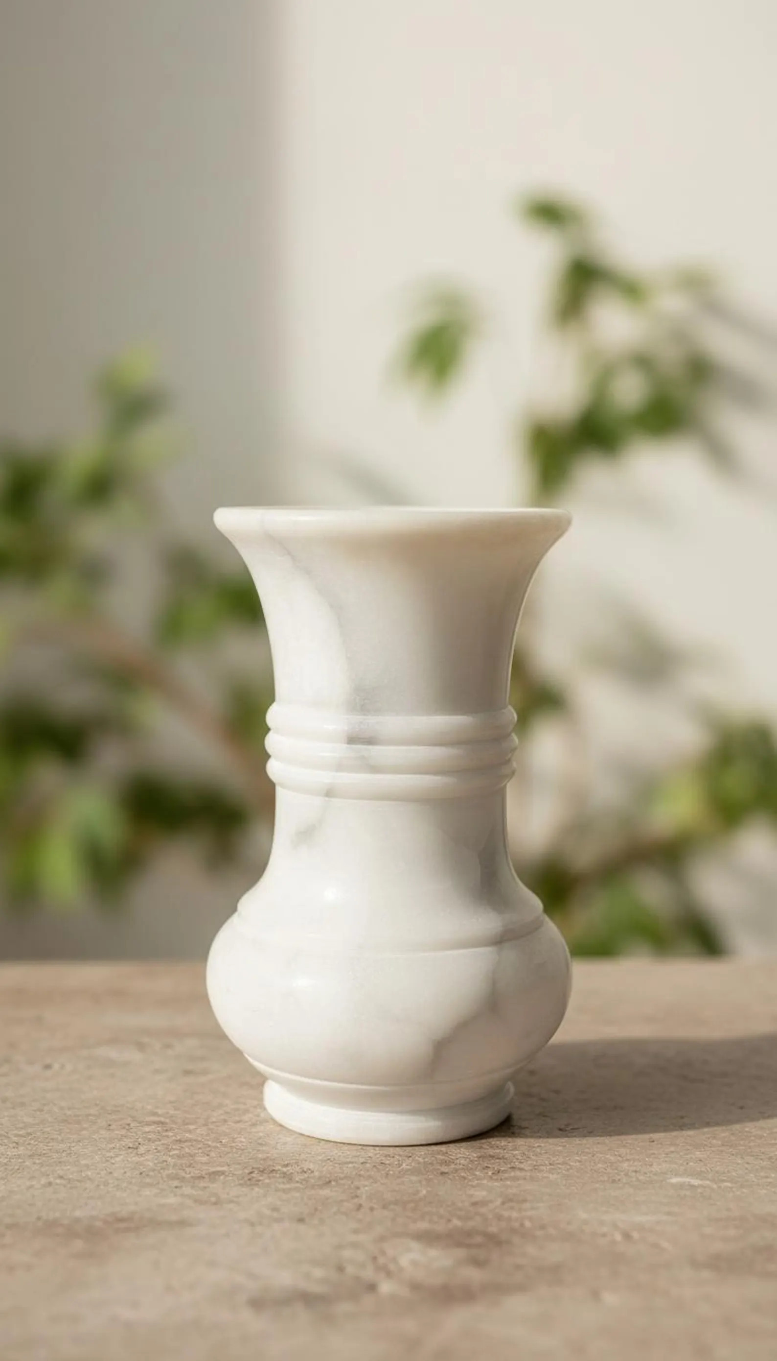 Vintage White Unpolished Natural Alabaster Stone Vase w/Gray Marbling Details/Ribbed Neck Accents... | Etsy (US)