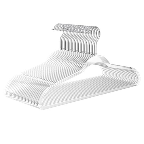 MIZGI 50 Pack Clear Plastic Hangers - Premium Thick Invisible Space Saving Hanger with 360° Swivel Hook, Ultra Slim Hangers for Suits, Dresses, Shirts, Coats & Pants | Amazon (US)