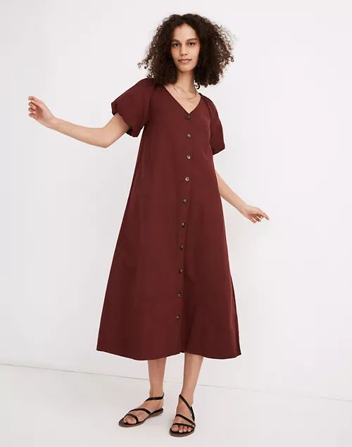 (Re)sponsible Bubble-Sleeve Button-Front Midi Dress | Madewell