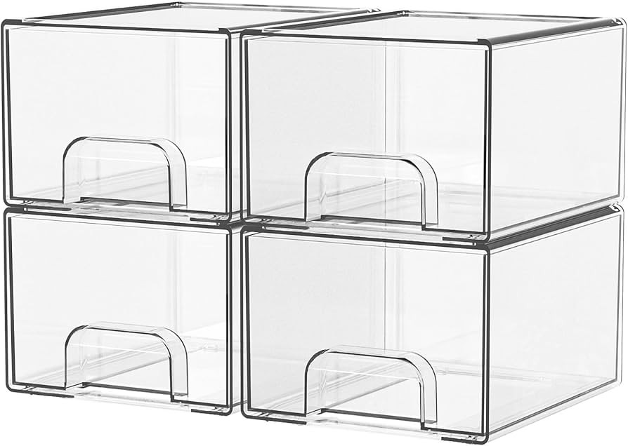 4 Pack Clear Stackable Storage Drawers, 4.4" H PET Pull-Out Makeup Organizer, Plastic Dustproof D... | Amazon (CA)