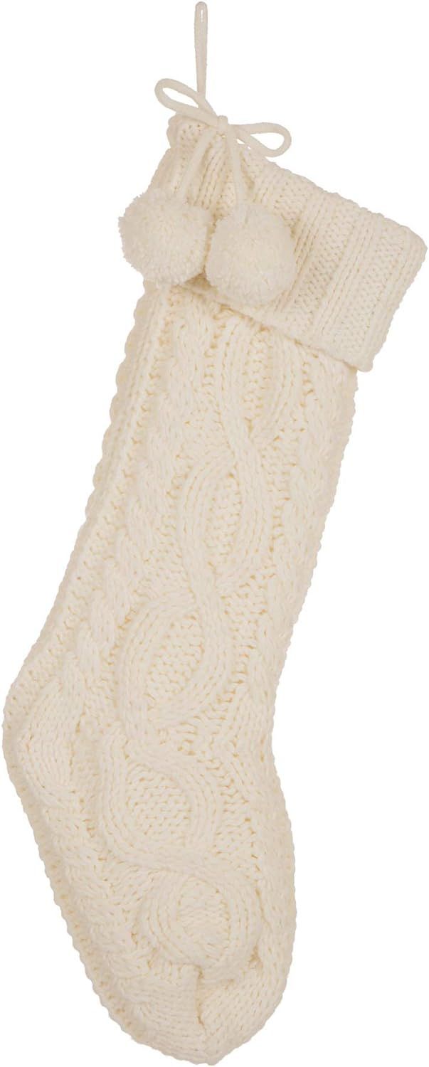 glitzhome Christmas Stockings Rustic Knitted Stocking White Christmas Stockings with Pom Pom 24 I... | Amazon (US)