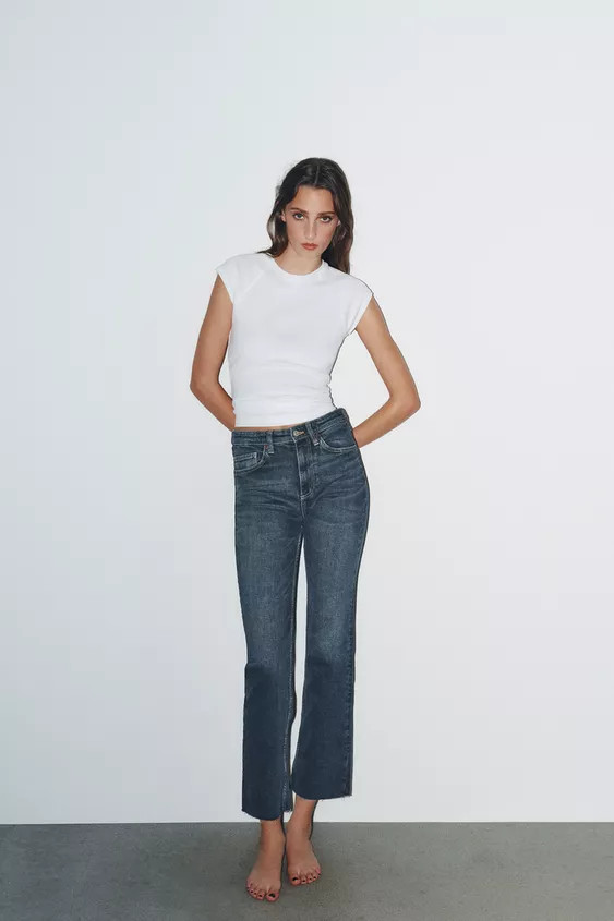 TRF HIGH-WAIST CROPPED FLARE JEANS | Zara UK