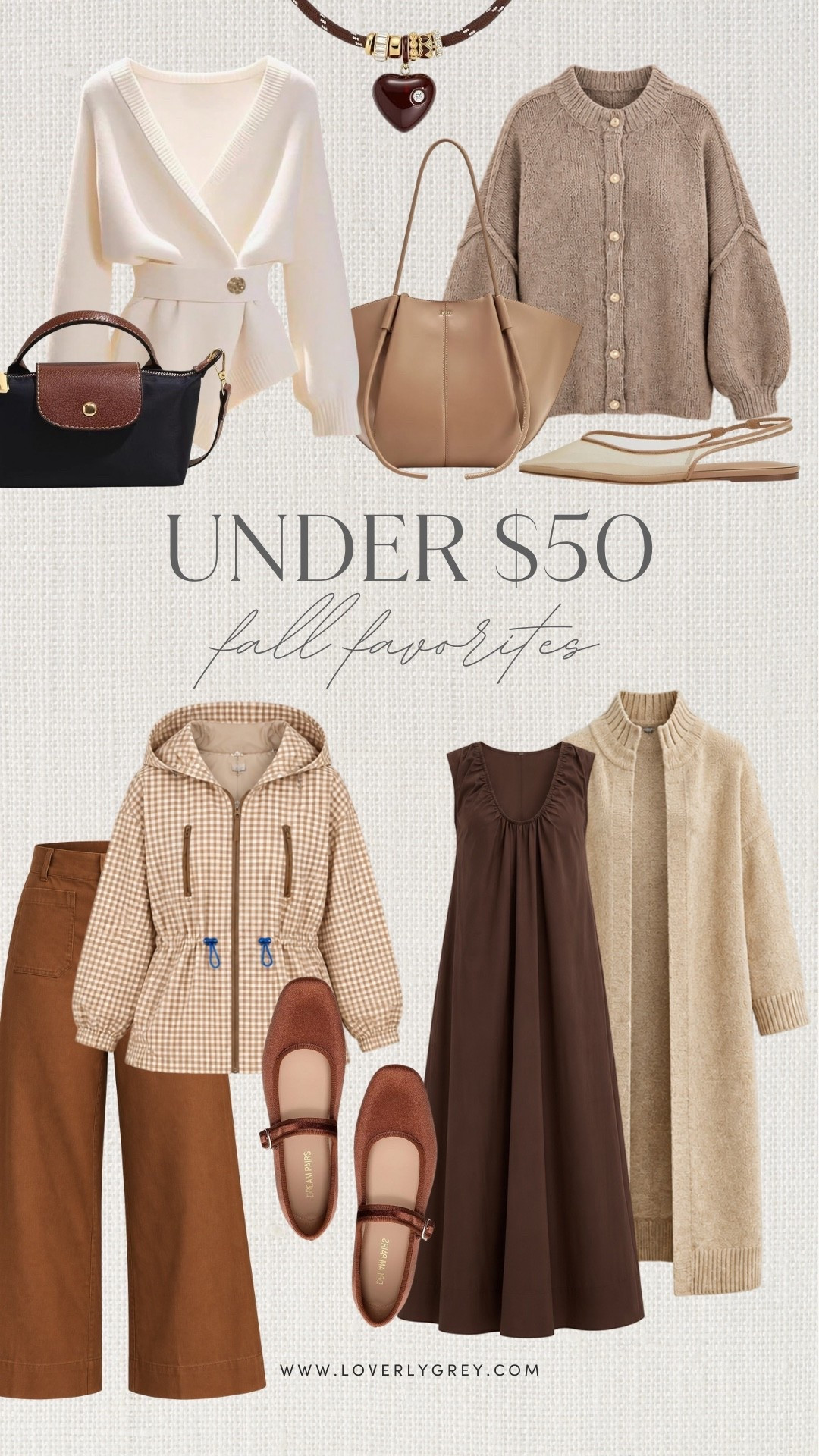 So many good fall finds under $50! I love these cozy cardigans, easy layers, brown Mary Janes and neutral accessories for building cute fall outfits on a budget.