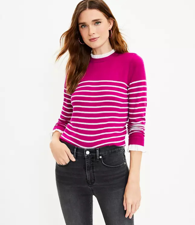 Mixed Media Ruffle Trim Sweater | LOFT