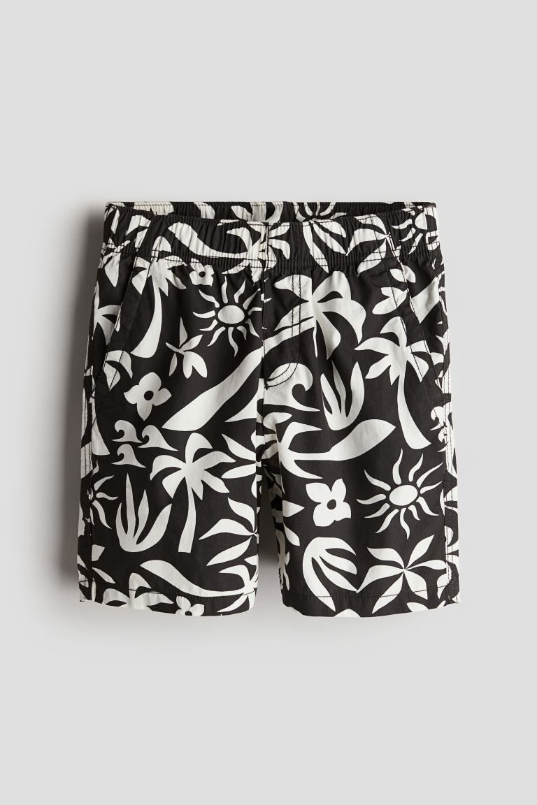 Cotton pull-on shorts - Regular waist - Knee length - Black/Patterned - Kids | H&M GB | H&M (UK, MY, IN, SG, PH, TW, HK)