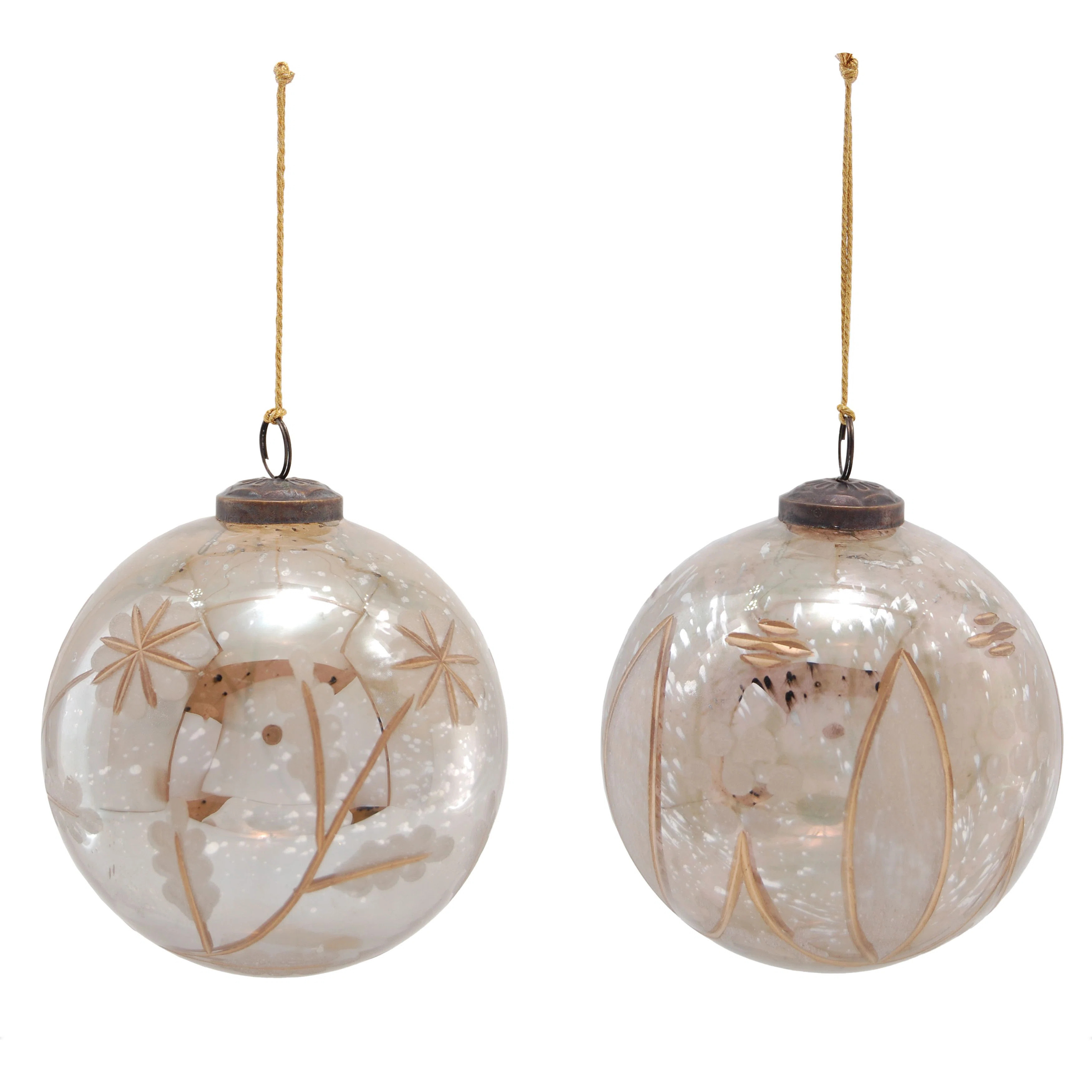 2-Piece Etched Mercury Glass Ball Ornament With Design | Wayfair North America