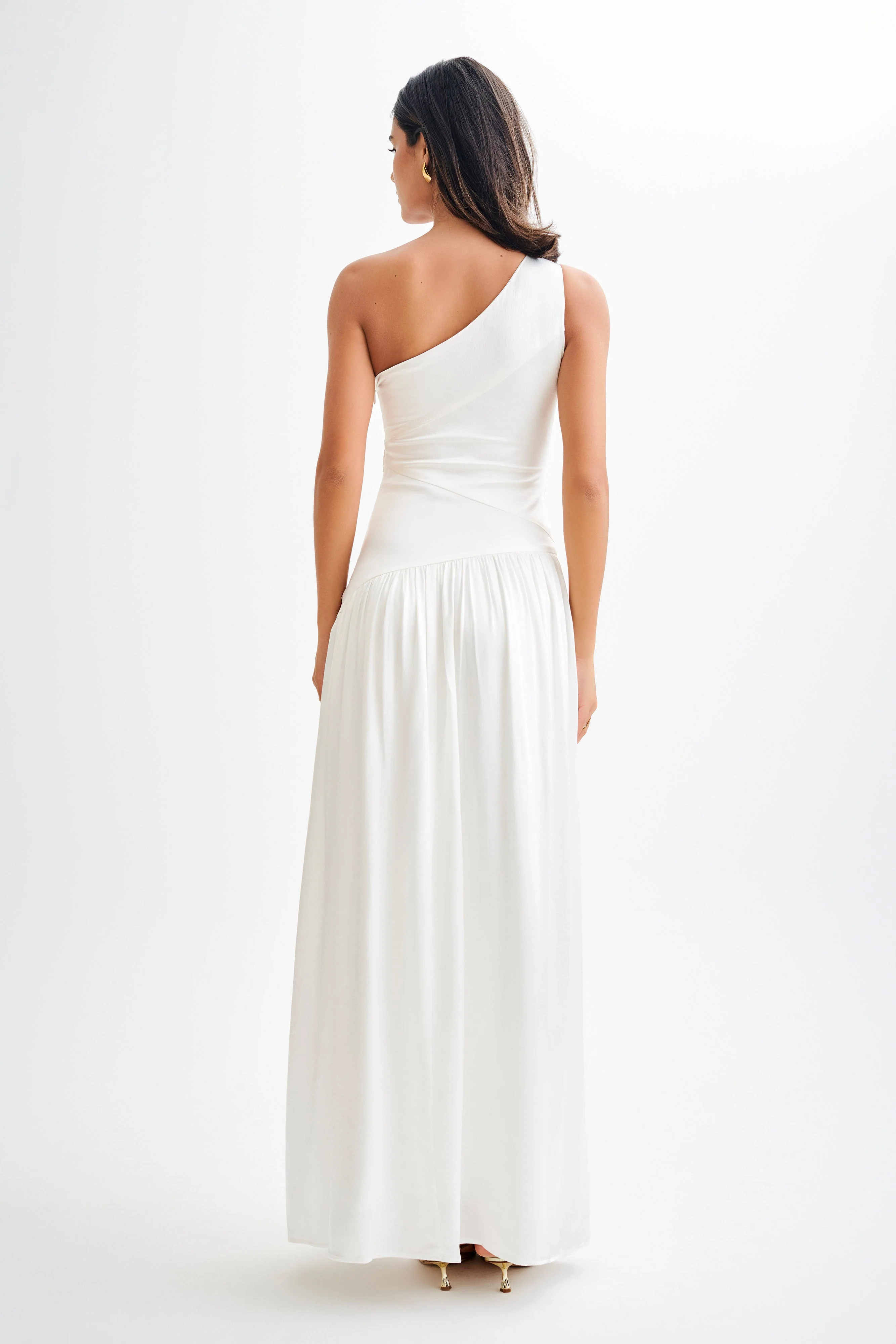 Jenna One Shoulder Pleated Maxi Dress - Ivory | MESHKI US