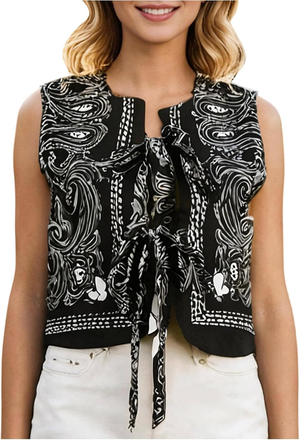 GORGLITTER Women's Tie Front Rodeo Top Paisley Country Concert Tank Tops | Amazon (US)