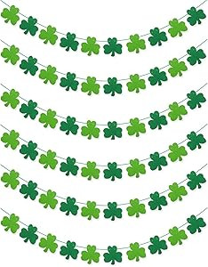 6 Pack St Patricks Day Decorations - Shamrock Clover Felt Banner Garland with Green Strings Pre-A... | Amazon (US)
