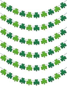6 Pack St Patricks Day Decorations - Shamrock Clover Felt Banner Garland with Green Strings Pre-A... | Amazon (US)