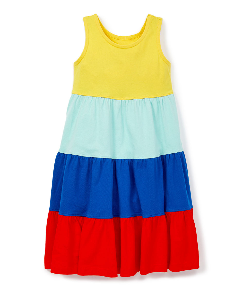 Hanna Andersson Girls' Casual Dresses Bright - Blue & Red Color Block Twirl Power Dress - Girls | Zulily