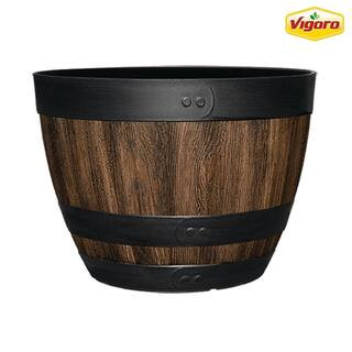 Vigoro 20 in. Reedley Large Kentucky Walnut Brown Resin Wine Barrel Planter (20 in. D x 14.5 in. ... | The Home Depot